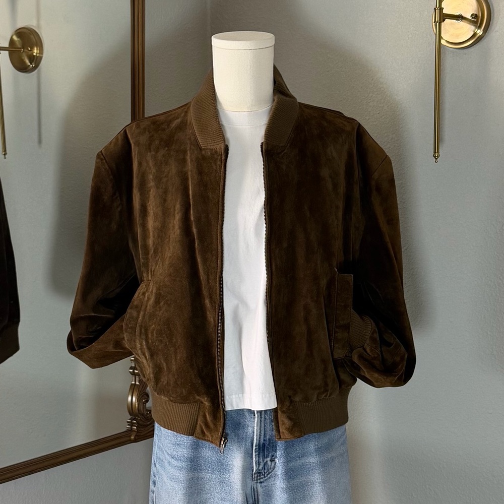 Michael Hoban North Beach Leather Vintage Suede Bomber Jacket Brown Mens L